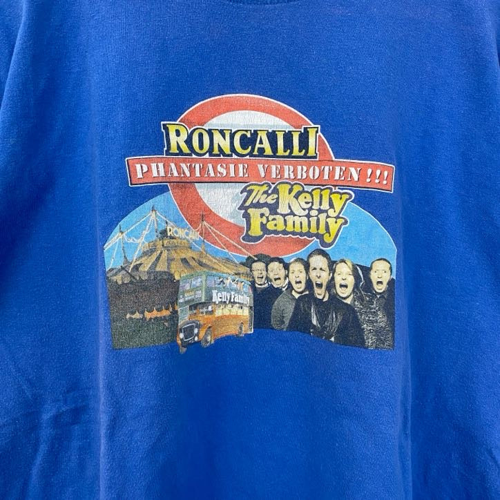 The Kelly Family　半袖バンドプリントTシャツ　クルーネック　レトロデザイン　青　ブルー　　古着