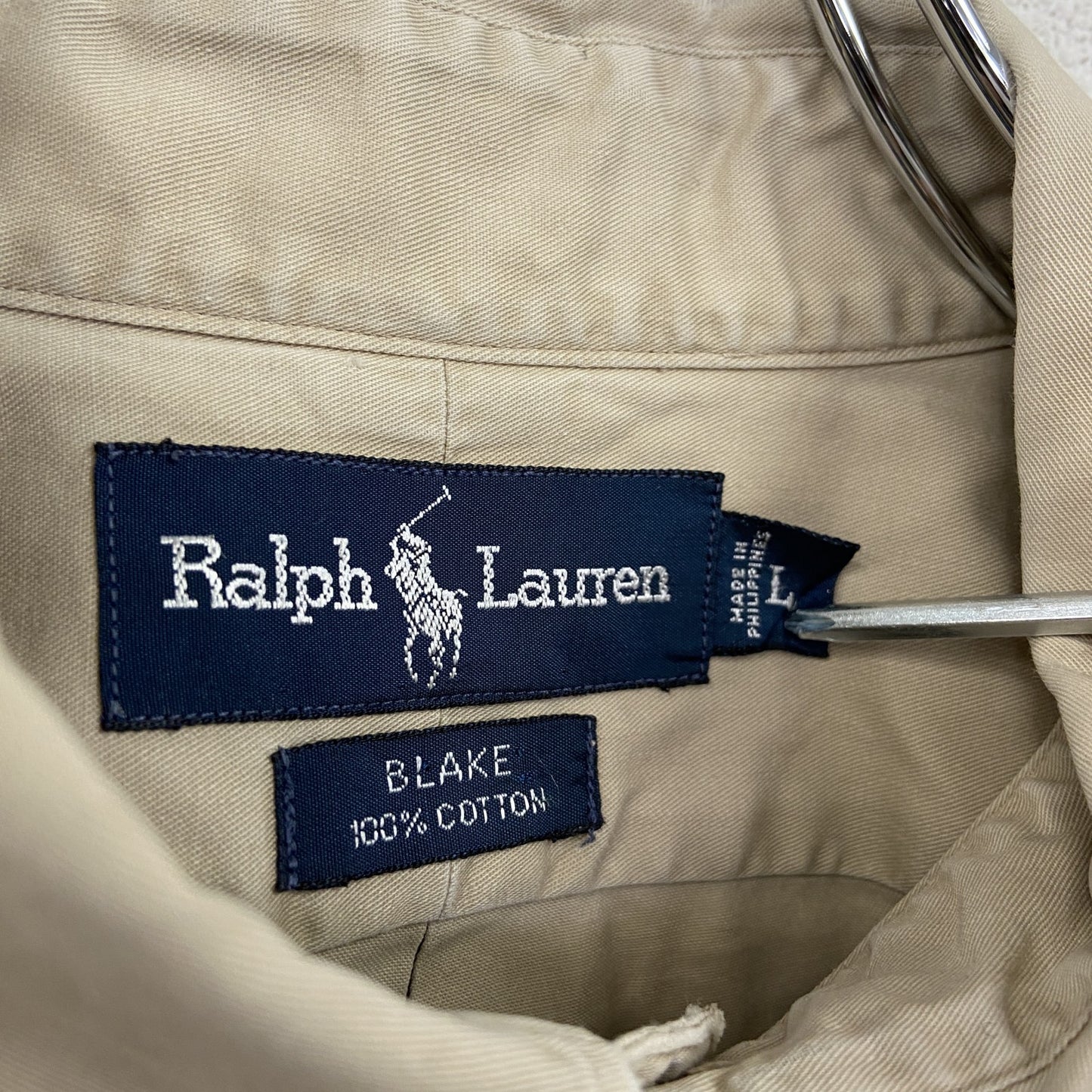 90s　Ralph Lauren　ラルフローレン　BLAKE　長袖ボタンダウンシャツ　ヴィンテージ　ベージュ　Lサイズ
