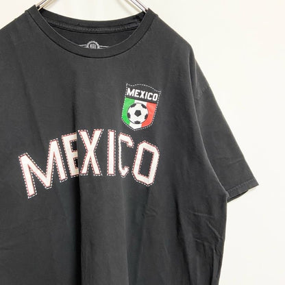 古着 used　MADENGINE　半袖プリントTシャツ　クルーネック　サッカー　メキシコ　黒　ビッグシルエット　XLサイズ