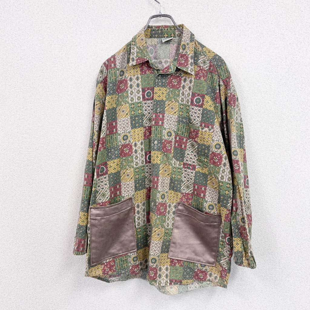 90s　UNITED COLORS OF BENETTON　ベネトン　長袖パッチワークシャツ　総柄　マルチカラー　　ヴィンテージ　古着