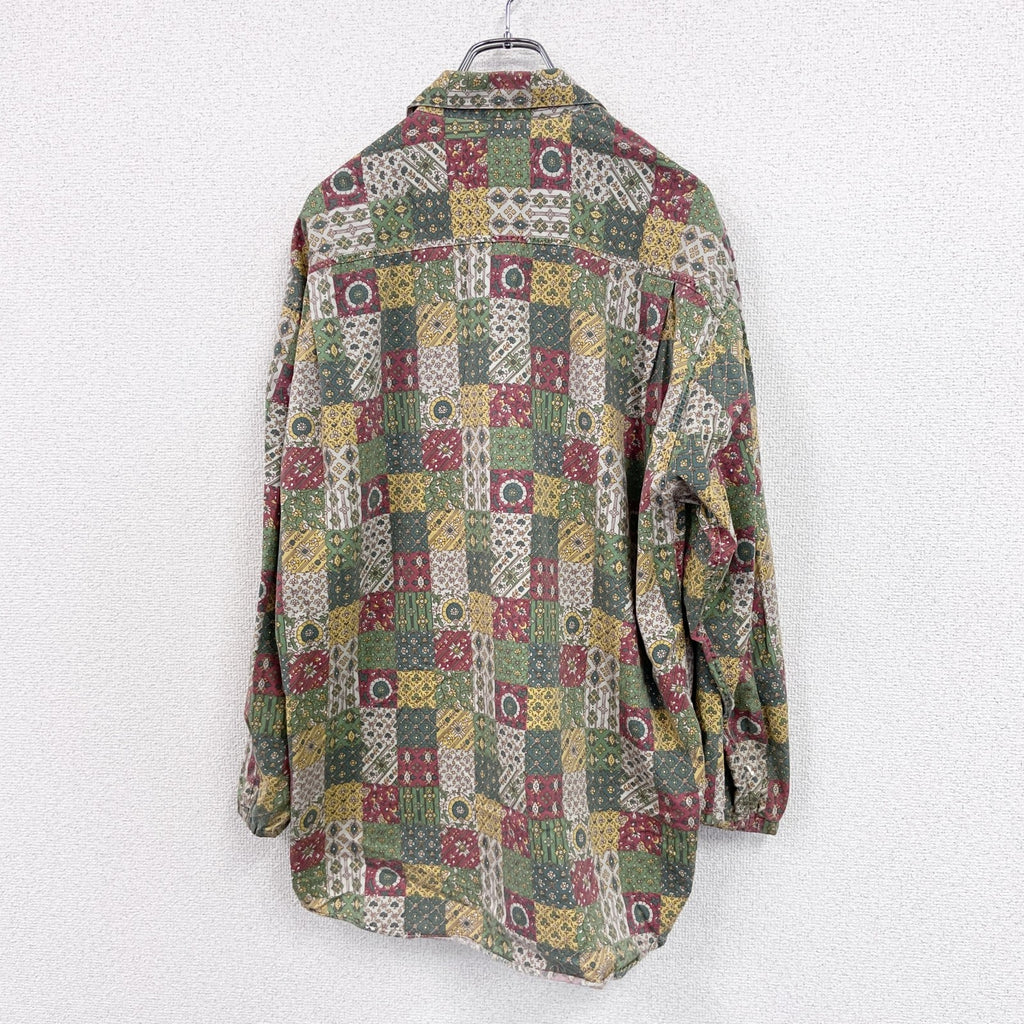 90s　UNITED COLORS OF BENETTON　ベネトン　長袖パッチワークシャツ　総柄　マルチカラー　　ヴィンテージ　古着