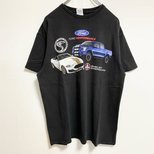 古着 used　DELTA　半袖プリントTシャツ　クルーネック　Ford　フォード　シェルビー　車　黒　ブラック　春夏服　Lサイズ