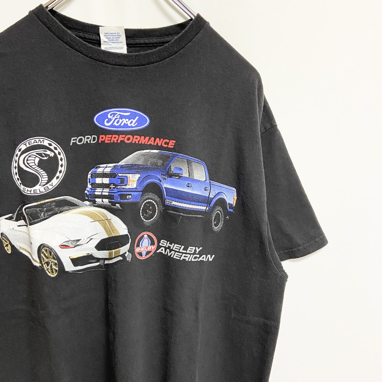 古着 used　DELTA　半袖プリントTシャツ　クルーネック　Ford　フォード　シェルビー　車　黒　ブラック　春夏服　Lサイズ