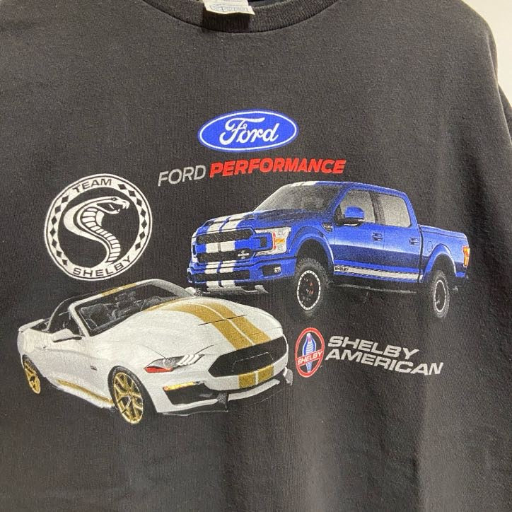 古着 used　DELTA　半袖プリントTシャツ　クルーネック　Ford　フォード　シェルビー　車　黒　ブラック　春夏服　Lサイズ