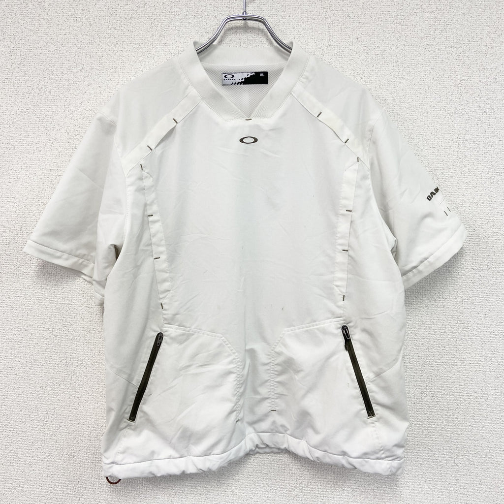 OAKLEY　オークリー　半袖プルオーバージャケット　刺繍ロゴ　リップストップ　ワンポイント　白　ホワイト　XLサイズ　古着