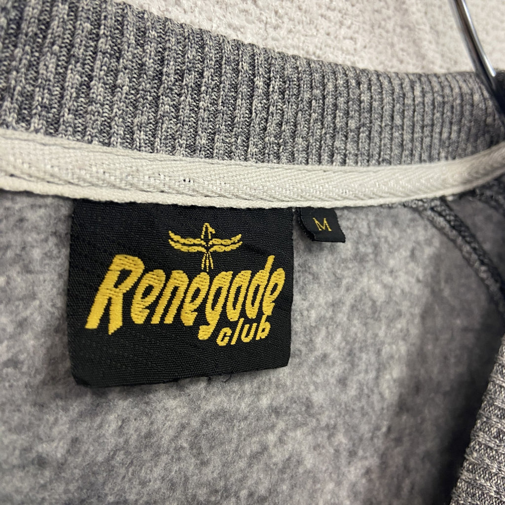 Renegade club　スウェット/トレーナー　前V　ラグランスリーブ　刺繍ロゴ　3連プリント　灰色　グレー　Mサイズ　古着