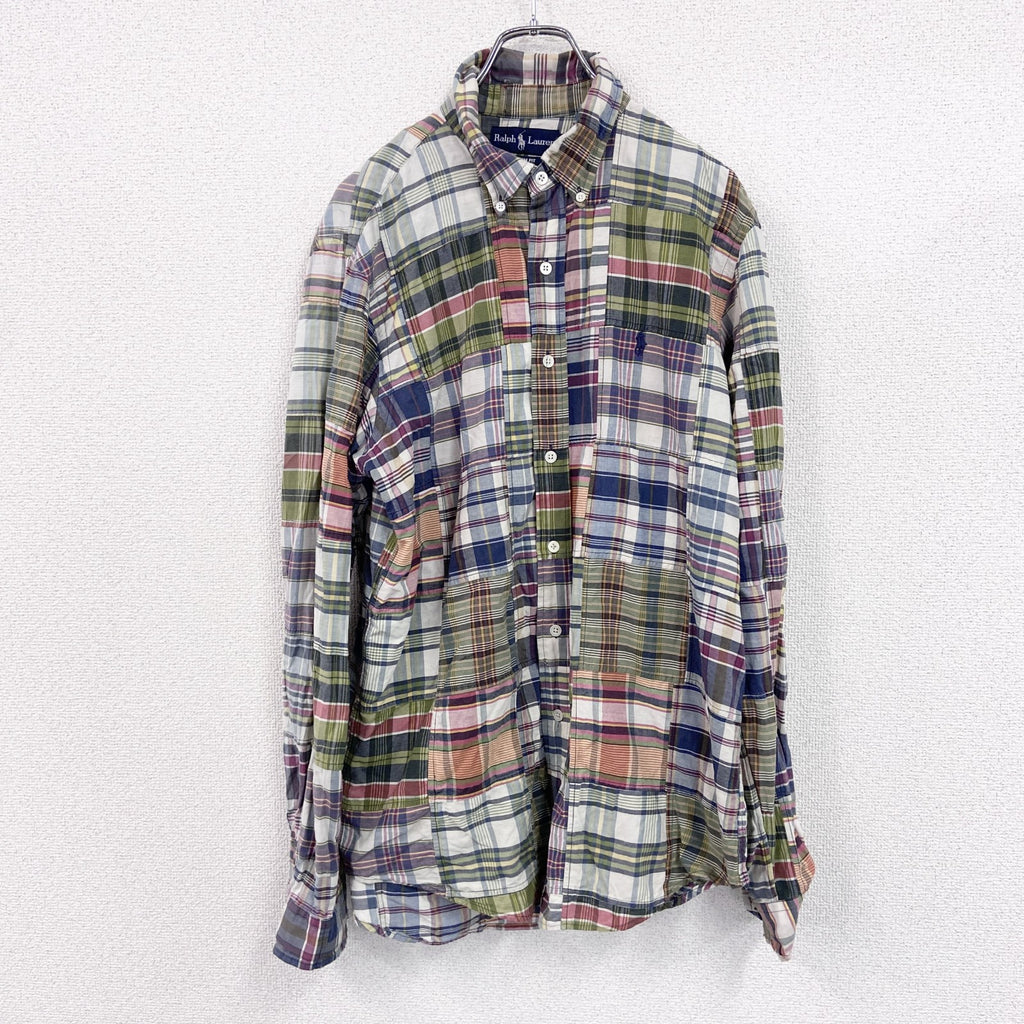 90s　Ralph Lauren　ラルフローレン　CUSTOM FIT　長袖ボタンダウンシャツ　チェック柄　Lサイズ　　ヴィンテージ　古着