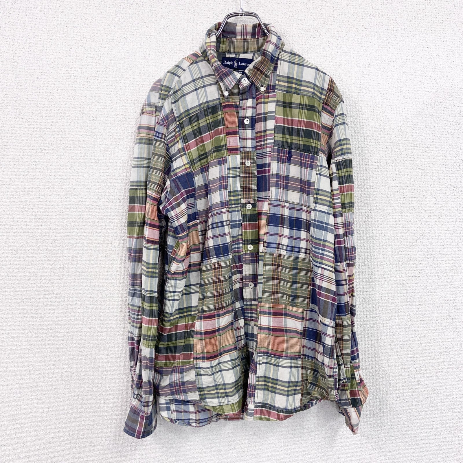 90s　Ralph Lauren　ラルフローレン　CUSTOM FIT　長袖ボタンダウンシャツ　チェック柄　Lサイズ　　ヴィンテージ　古着