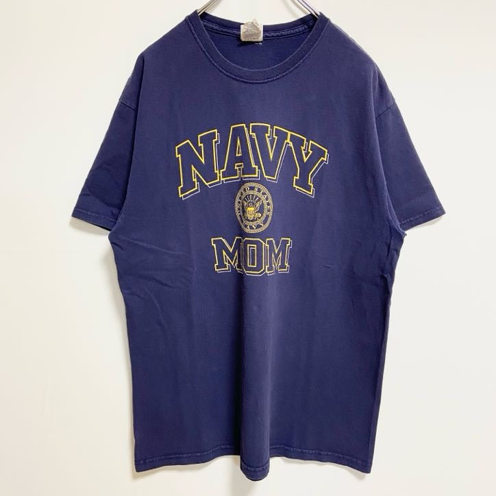 古着 used　SOFFE　半袖ロゴプリントTシャツ　クルーネック　米国海軍　NAVYMOM　ネイビー　春夏服　Lサイズ