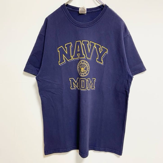 古着 used　SOFFE　半袖ロゴプリントTシャツ　クルーネック　米国海軍　NAVYMOM　ネイビー　春夏服　Lサイズ