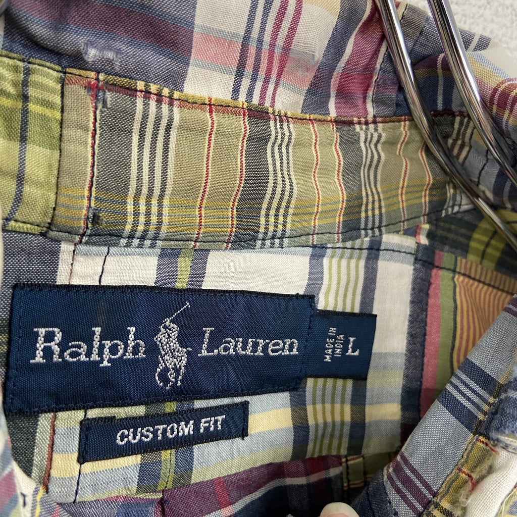 90s　Ralph Lauren　ラルフローレン　CUSTOM FIT　長袖ボタンダウンシャツ　チェック柄　Lサイズ　　ヴィンテージ　古着