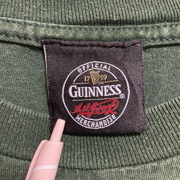 古着 used　GUINNESS　ギネス　半袖プリントTシャツ　クルーネック　バックプリント　緑　グリーン　Lサイズ