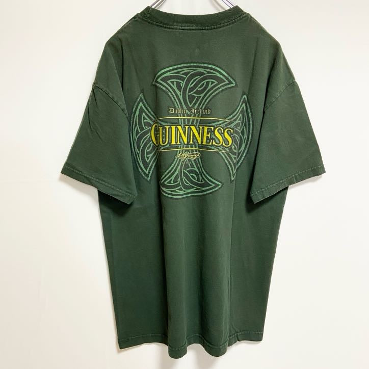 古着 used　GUINNESS　ギネス　半袖プリントTシャツ　クルーネック　バックプリント　緑　グリーン　Lサイズ