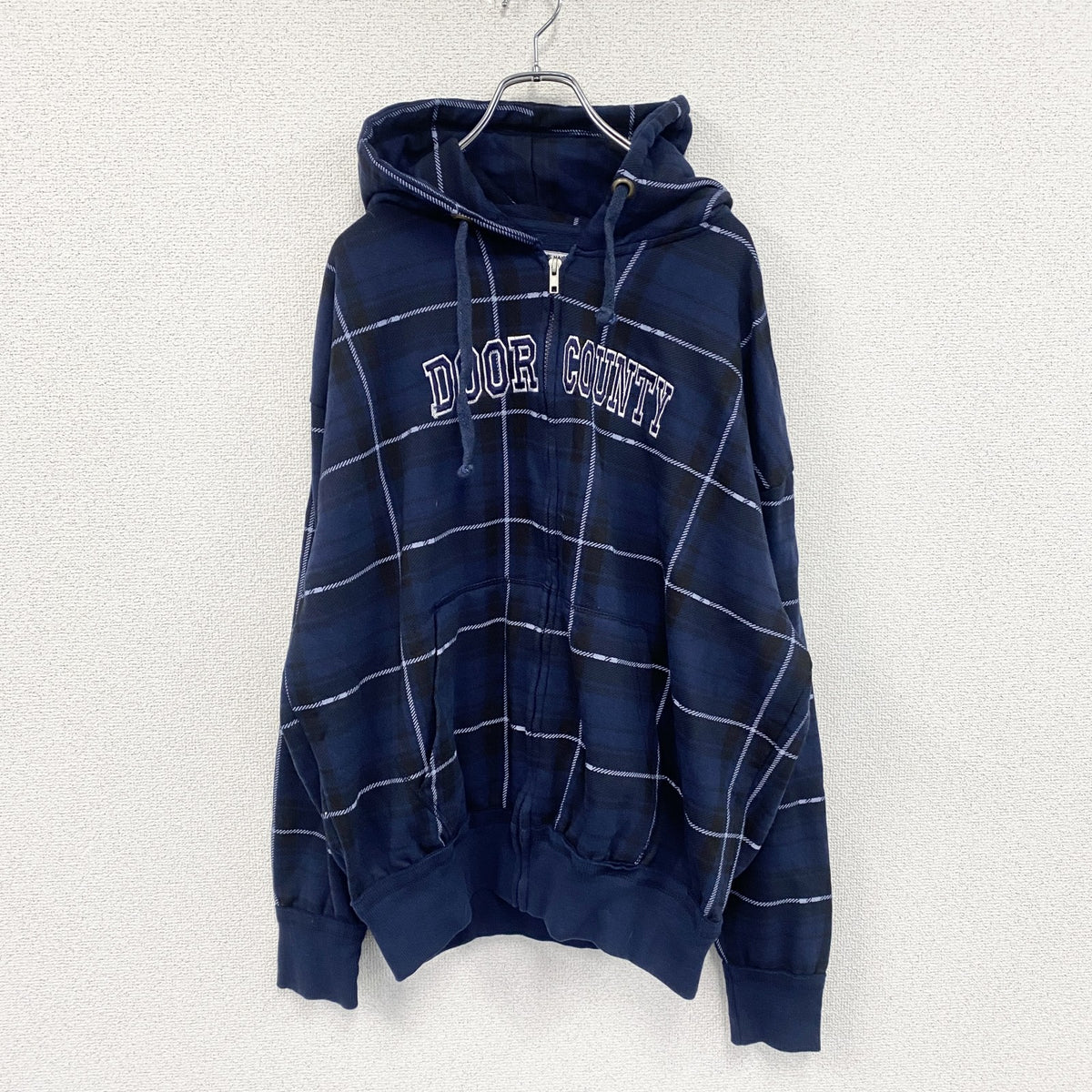 Resort Stop　フルジップスウェットパーカー/フーディー　チェック柄　紺　ネイビー　XLサイズ　古着
