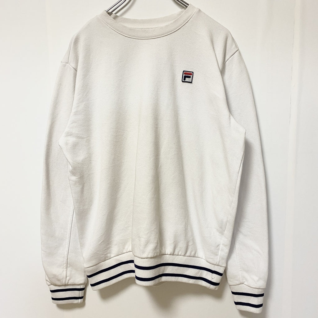 FILA　フィラ　スウェット/トレーナー　リブライン　刺繍ロゴ　ワンポイント　白　ホワイト　Lサイズ　古着