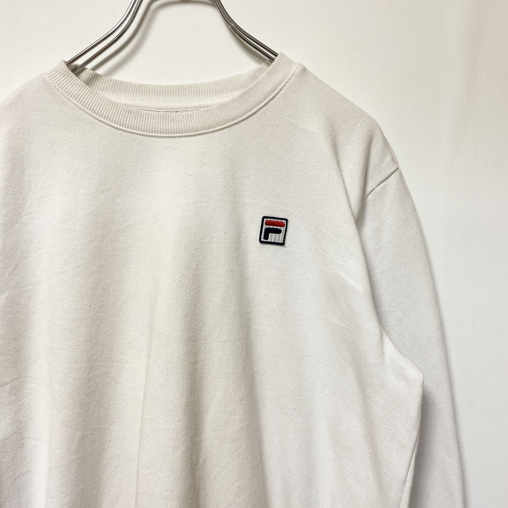 FILA　フィラ　スウェット/トレーナー　リブライン　刺繍ロゴ　ワンポイント　白　ホワイト　Lサイズ　古着