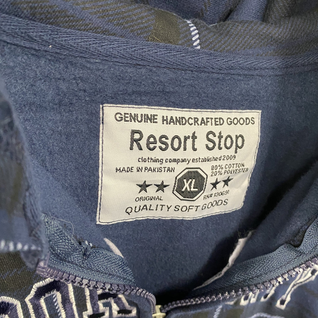 Resort Stop　フルジップスウェットパーカー/フーディー　チェック柄　紺　ネイビー　XLサイズ　古着