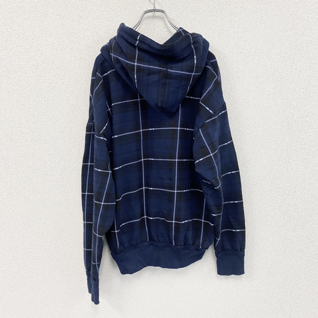 Resort Stop　フルジップスウェットパーカー/フーディー　チェック柄　紺　ネイビー　XLサイズ　古着