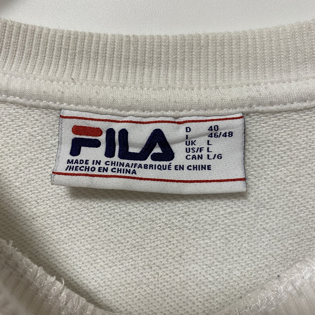 FILA　フィラ　スウェット/トレーナー　リブライン　刺繍ロゴ　ワンポイント　白　ホワイト　Lサイズ　古着