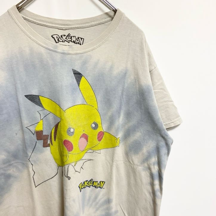 古着 used　POKEMON　ポケモン　半袖プリントタイダイ柄Tシャツ　クルーネック　ピカチュウ　公式　オフィシャル　Lサイズ