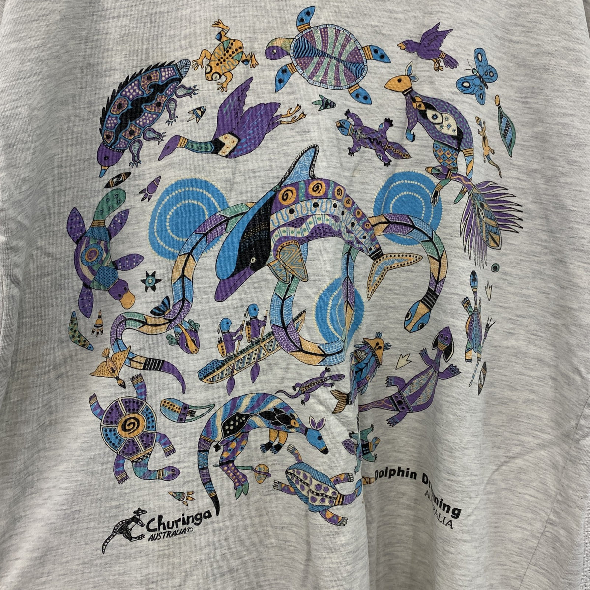 半袖プリントTシャツ　シングルステッチ　霜降りグレー カットソー メンズ 古着