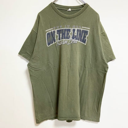 古着 used　半袖プリントロゴTシャツ　クルーネック　PUTITALL ONTHELINE　カーキ　緑　レトロ　Lサイズ