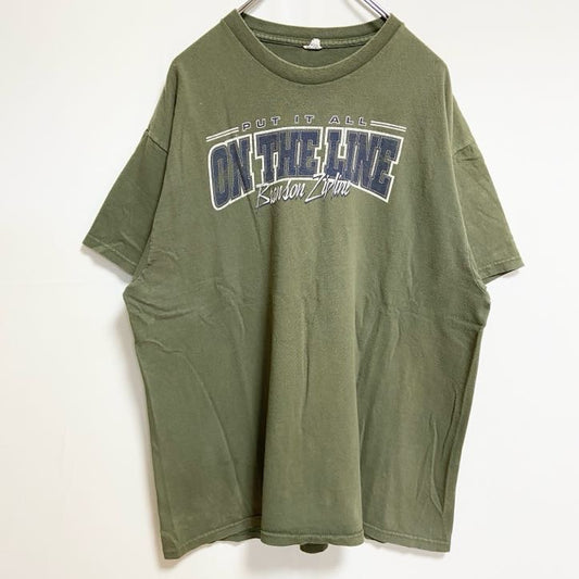 古着 used　半袖プリントロゴTシャツ　クルーネック　PUTITALL ONTHELINE　カーキ　緑　レトロ　Lサイズ