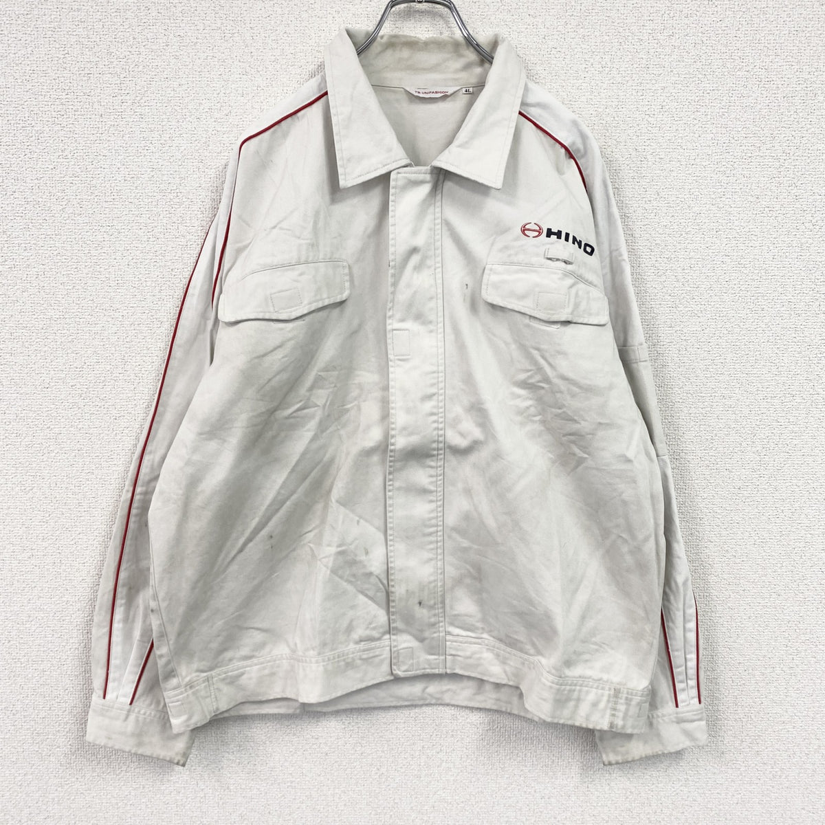 TB UNIFASHION　HINO　日野自動車　ワークジャケット　比翼仕立て　フラップポケット　白　ホワイト　4Lサイズ　古着