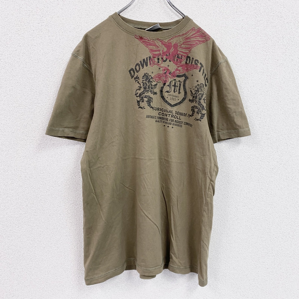 SOUTHERN　半袖プリントTシャツ　カーキ　XLサイズ カットソー メンズ 古着