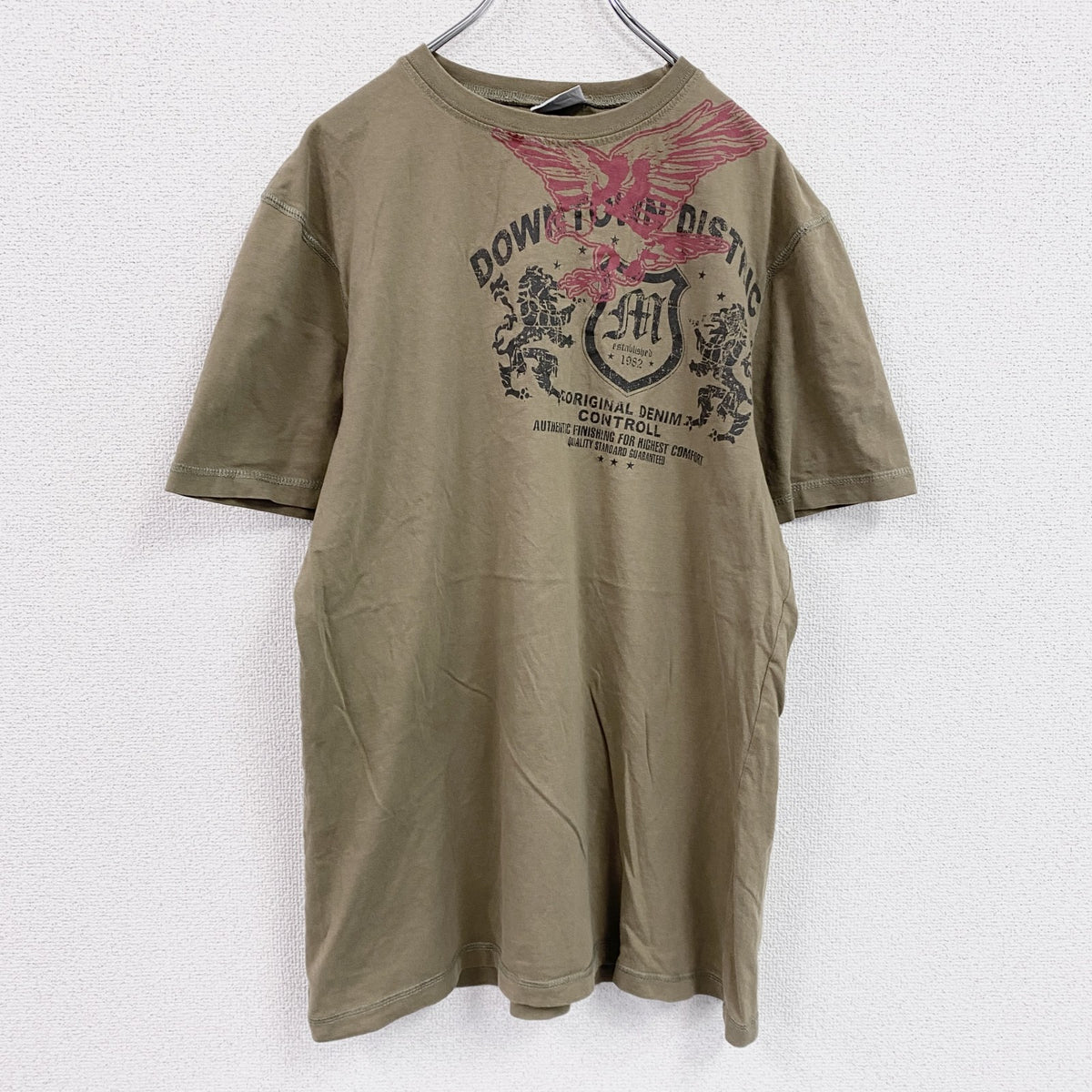 SOUTHERN　半袖プリントTシャツ　カーキ　XLサイズ カットソー メンズ 古着