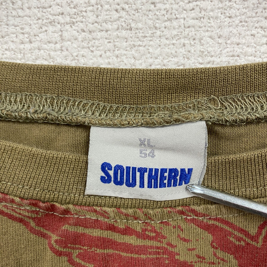 SOUTHERN　半袖プリントTシャツ　カーキ　XLサイズ カットソー メンズ 古着