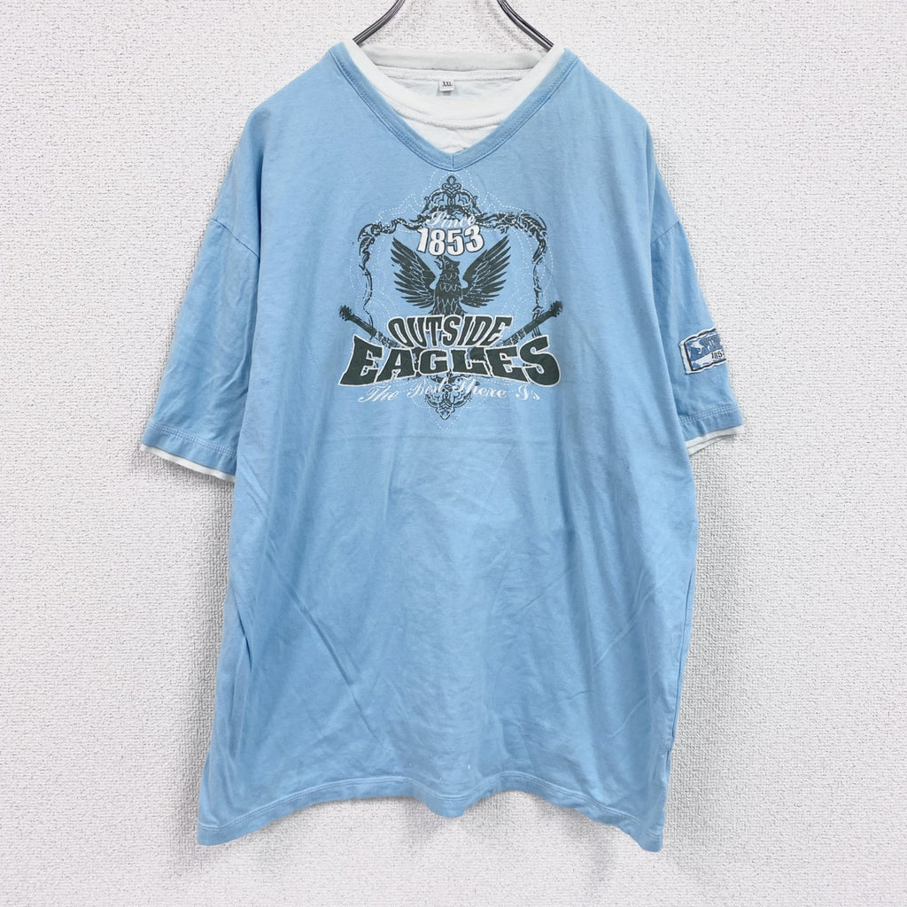 EAGLES　半袖プリントTシャツ　バンドＴ　水色　ライトブルー　2XLサイズ　　古着