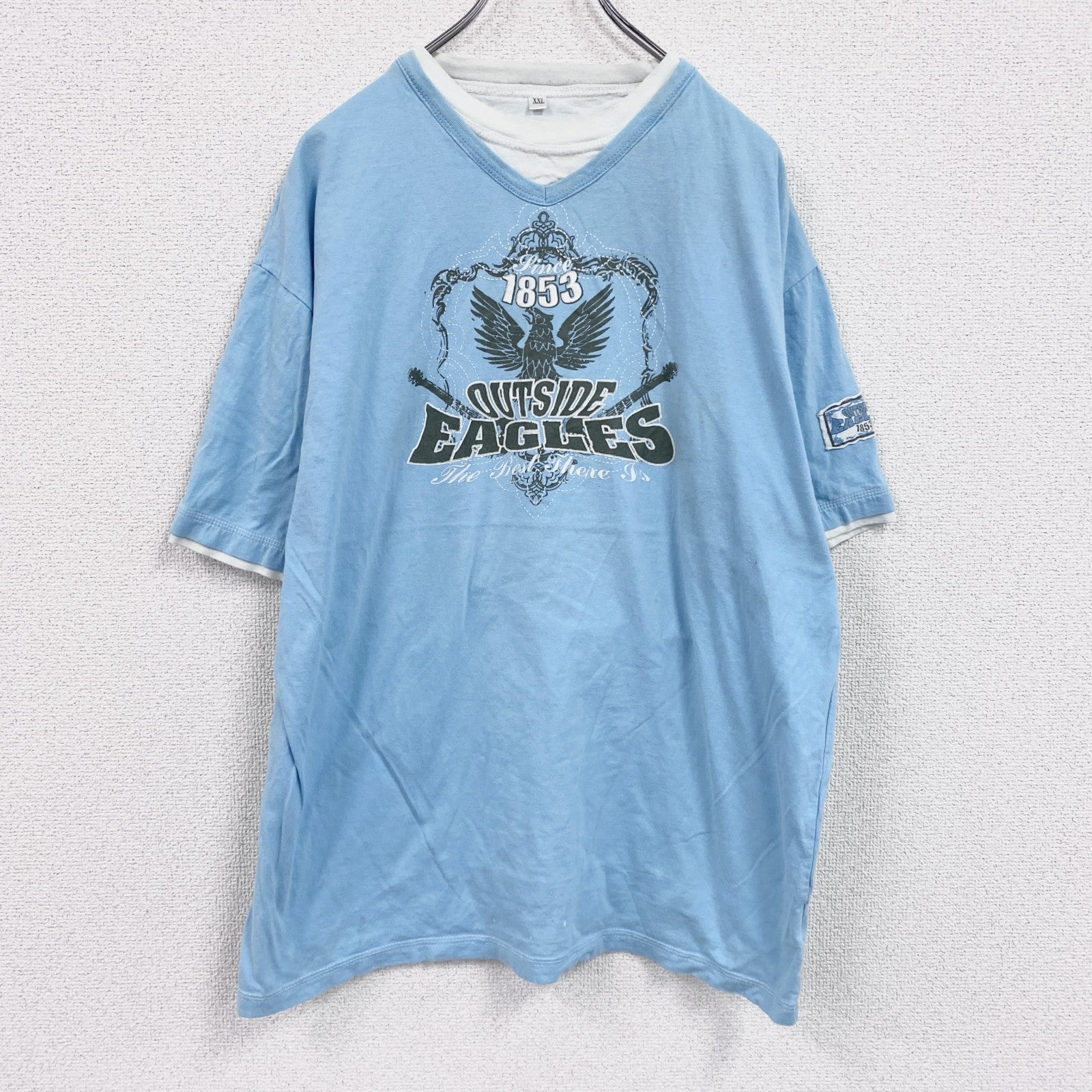 EAGLES　半袖プリントTシャツ　バンドＴ　水色　ライトブルー　2XLサイズ　　古着