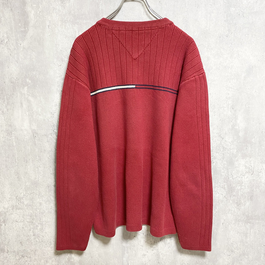 TOMMY HILFIGER トミーヒルフィガー　長袖Vネックニット　セーター　赤　レッド　秋冬服　Mサイズ　古着