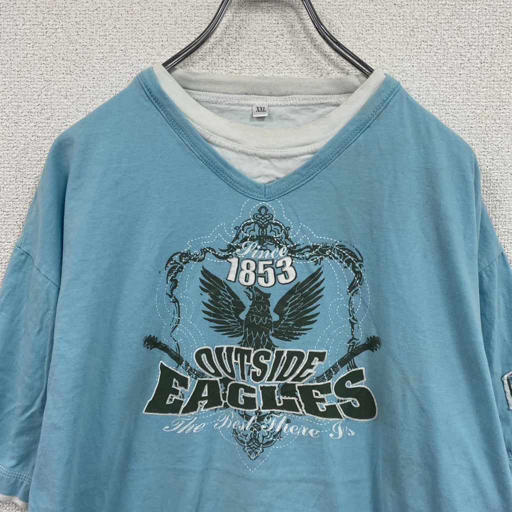 EAGLES　半袖プリントTシャツ　バンドＴ　水色　ライトブルー　2XLサイズ　　古着