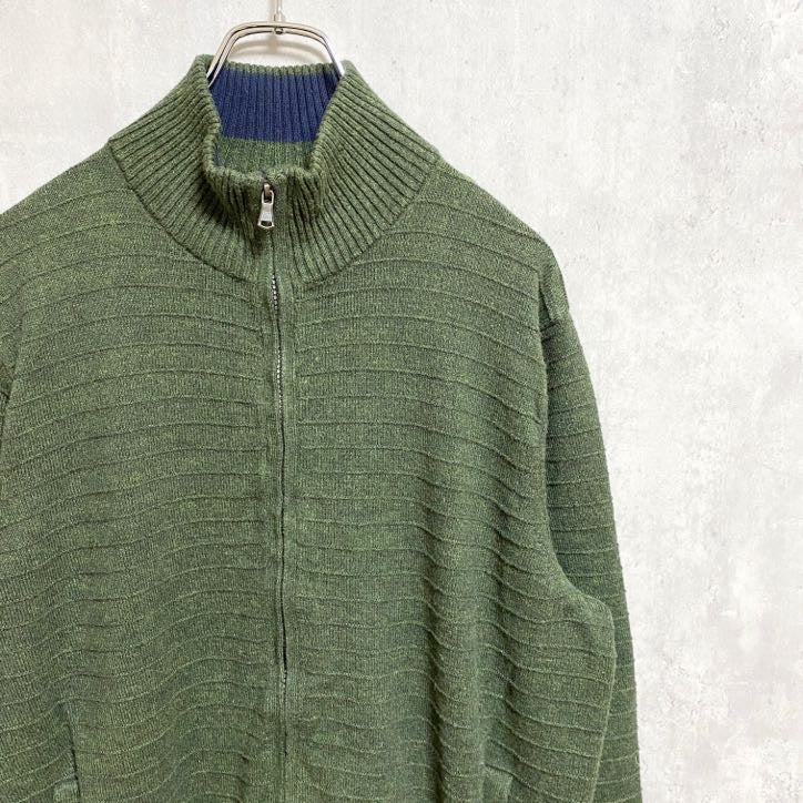 NAUTICA ノーティカ　長袖ニットカーディガン　ジップアップセーター　深緑　ハイネック　秋冬服　Mサイズ　古着