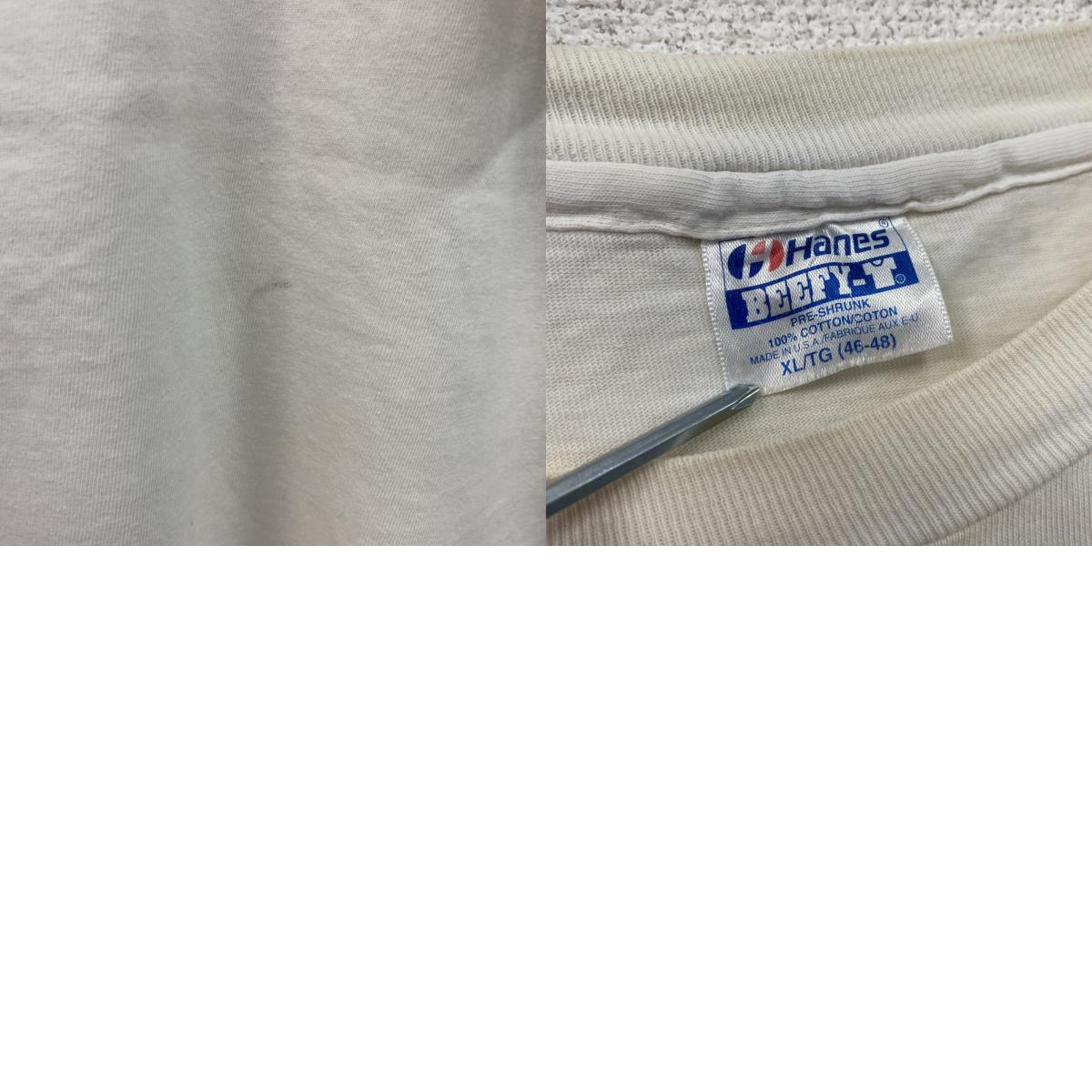 Hanes　ヘインズ　半袖プリントTシャツ　シングルステッチ　白　ホワイト　XLサイズ カットソー メンズ コットン 古着