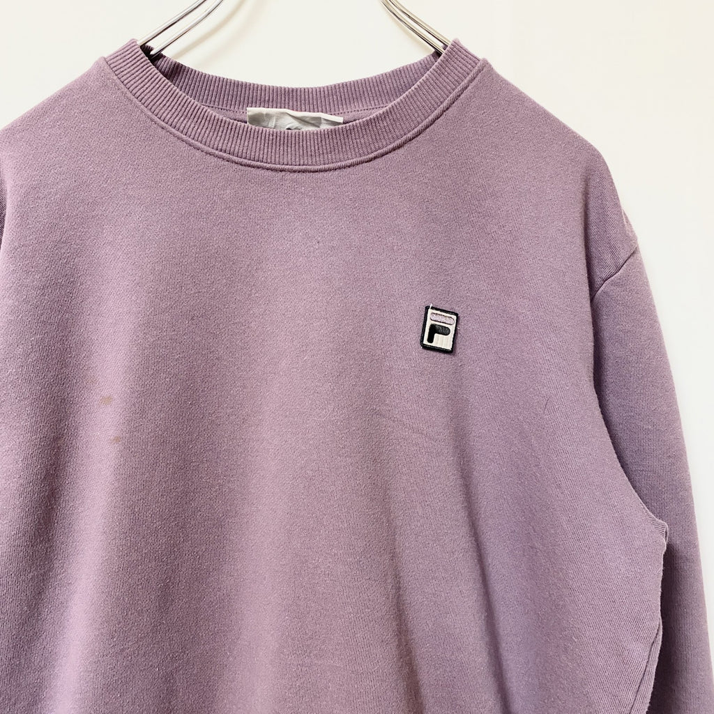 FILA　フィラ　スウェット/トレーナー　ワッペン　リブライン　ワンポイント　紫　パープル　Lサイズ　古着