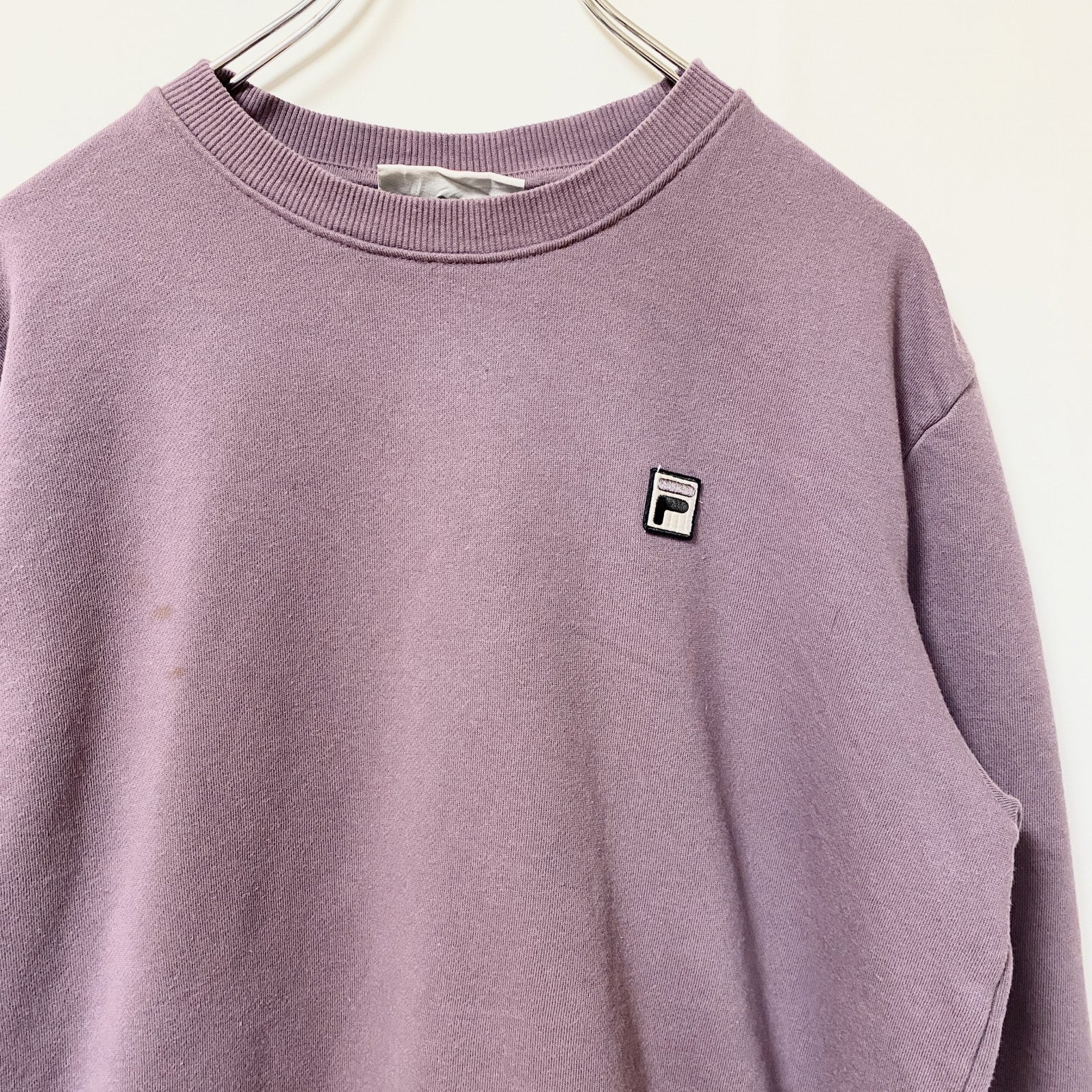 FILA　フィラ　スウェット/トレーナー　ワッペン　リブライン　ワンポイント　紫　パープル　Lサイズ　古着