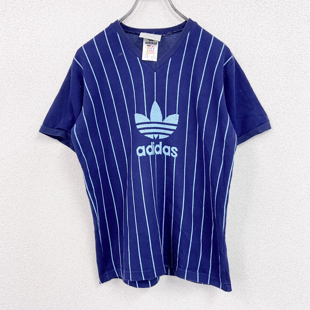 古着 used　～90s　adidas　アディダス　半袖Tシャツ　ヴィンテージ　ストライプ柄　紺　ネイビー　Lサイズ