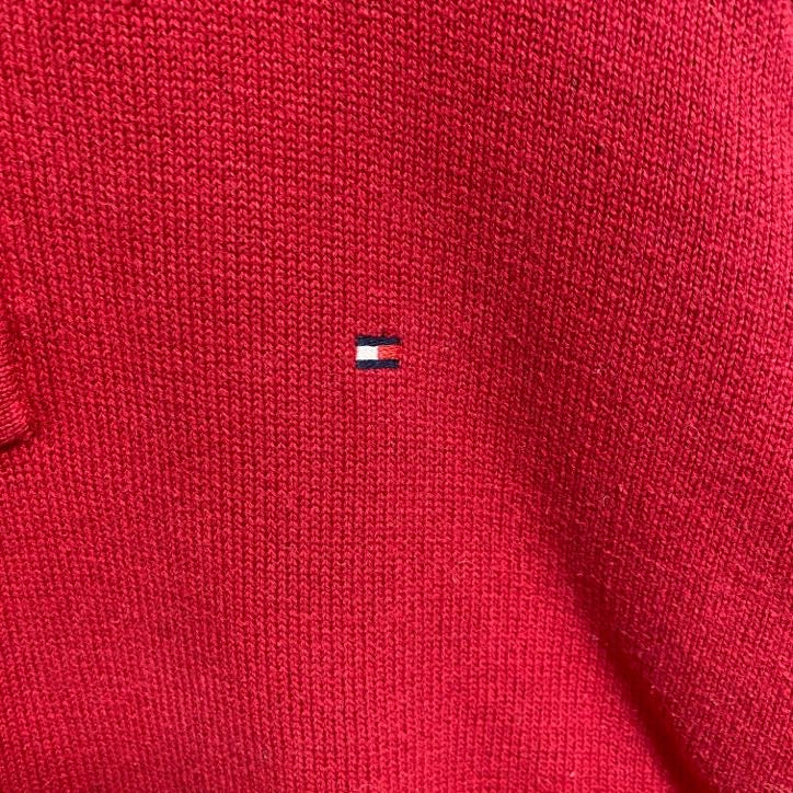 TOMMY HILFIGER トミーヒルフィガー　長袖ハーフジップニット　セーター　ロゴ刺繍　赤　レッド　Lサイズ　古着