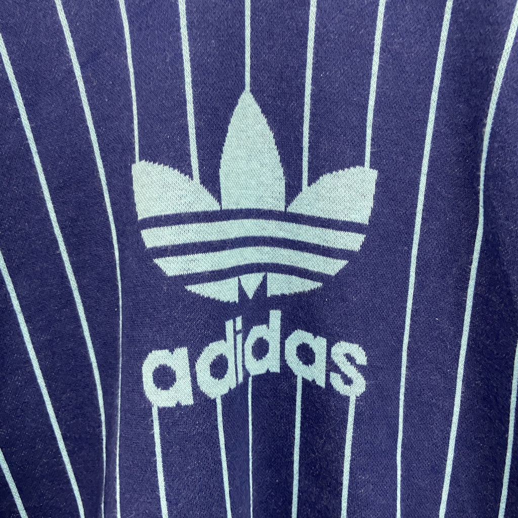 古着 used　～90s　adidas　アディダス　半袖Tシャツ　ヴィンテージ　ストライプ柄　紺　ネイビー　Lサイズ