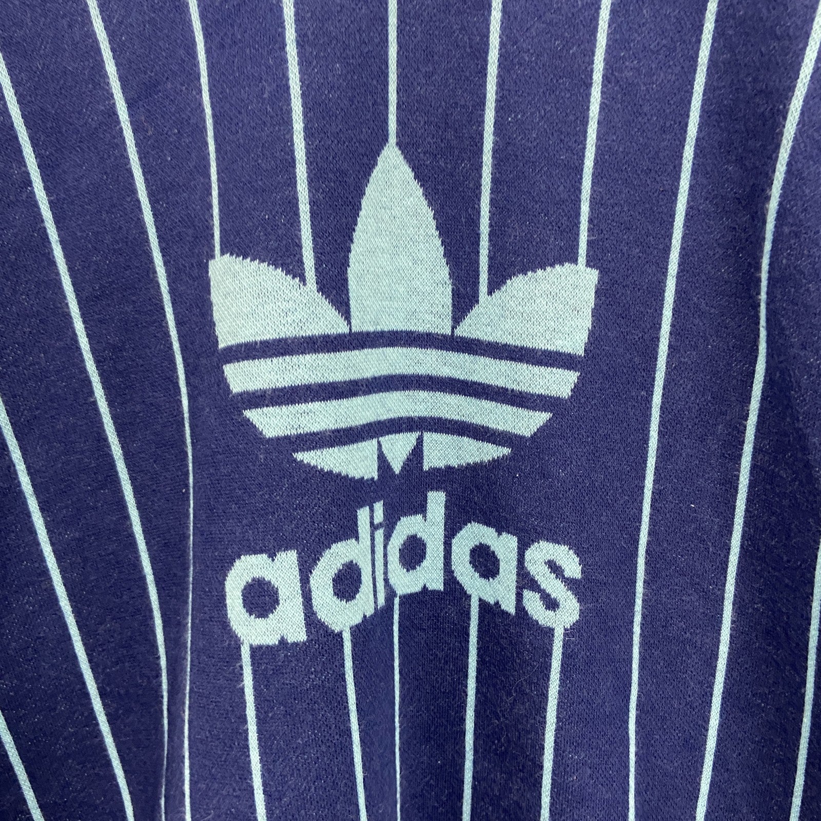 古着 used　～90s　adidas　アディダス　半袖Tシャツ　ヴィンテージ　ストライプ柄　紺　ネイビー　Lサイズ
