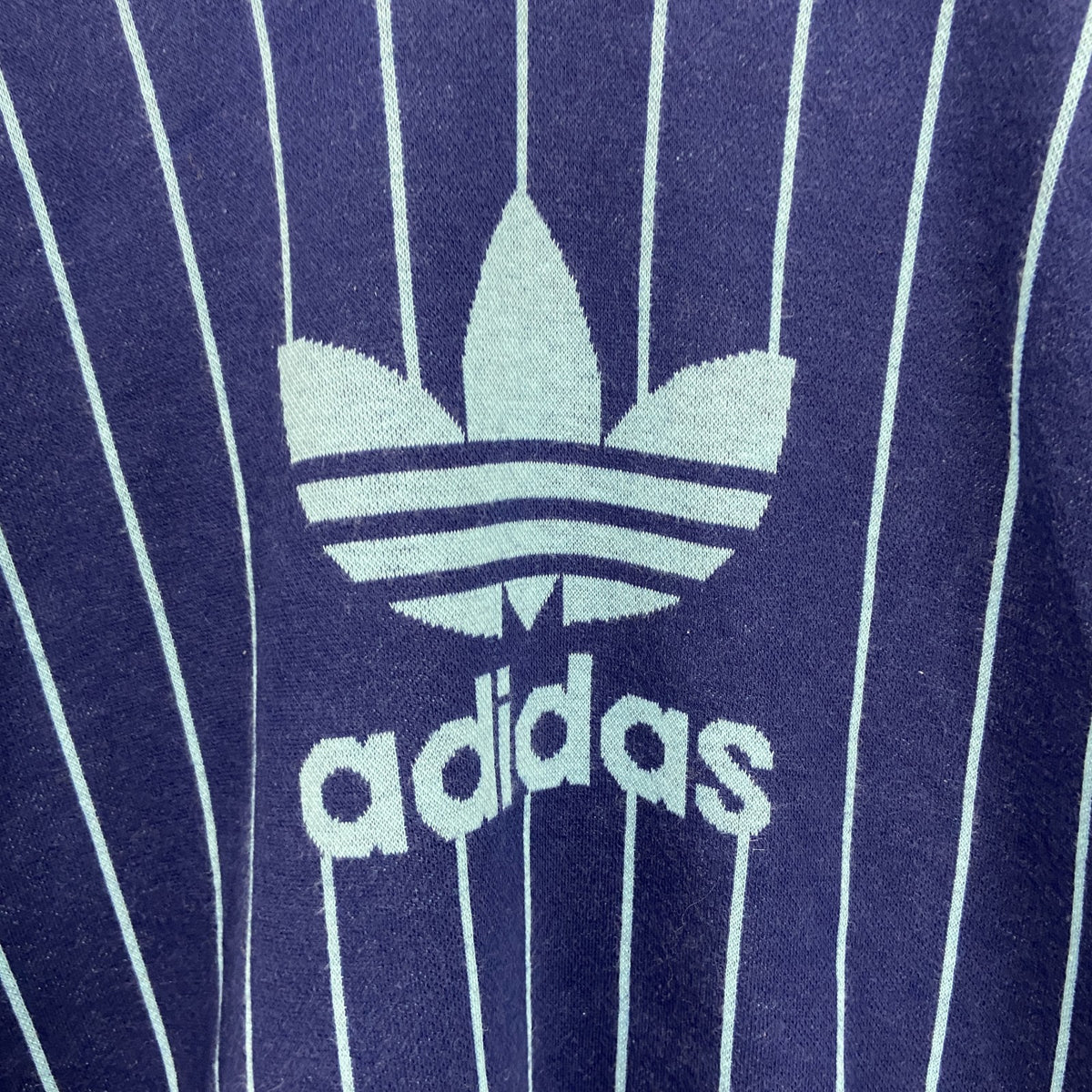 古着 used　～90s　adidas　アディダス　半袖Tシャツ　ヴィンテージ　ストライプ柄　紺　ネイビー　Lサイズ