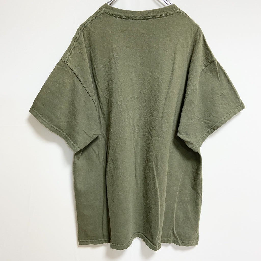 半袖プリントロゴTシャツ　クルーネック　PUTITALL ONTHELINE　カーキ　緑　グリーン　レトロ　Lサイズ　古着