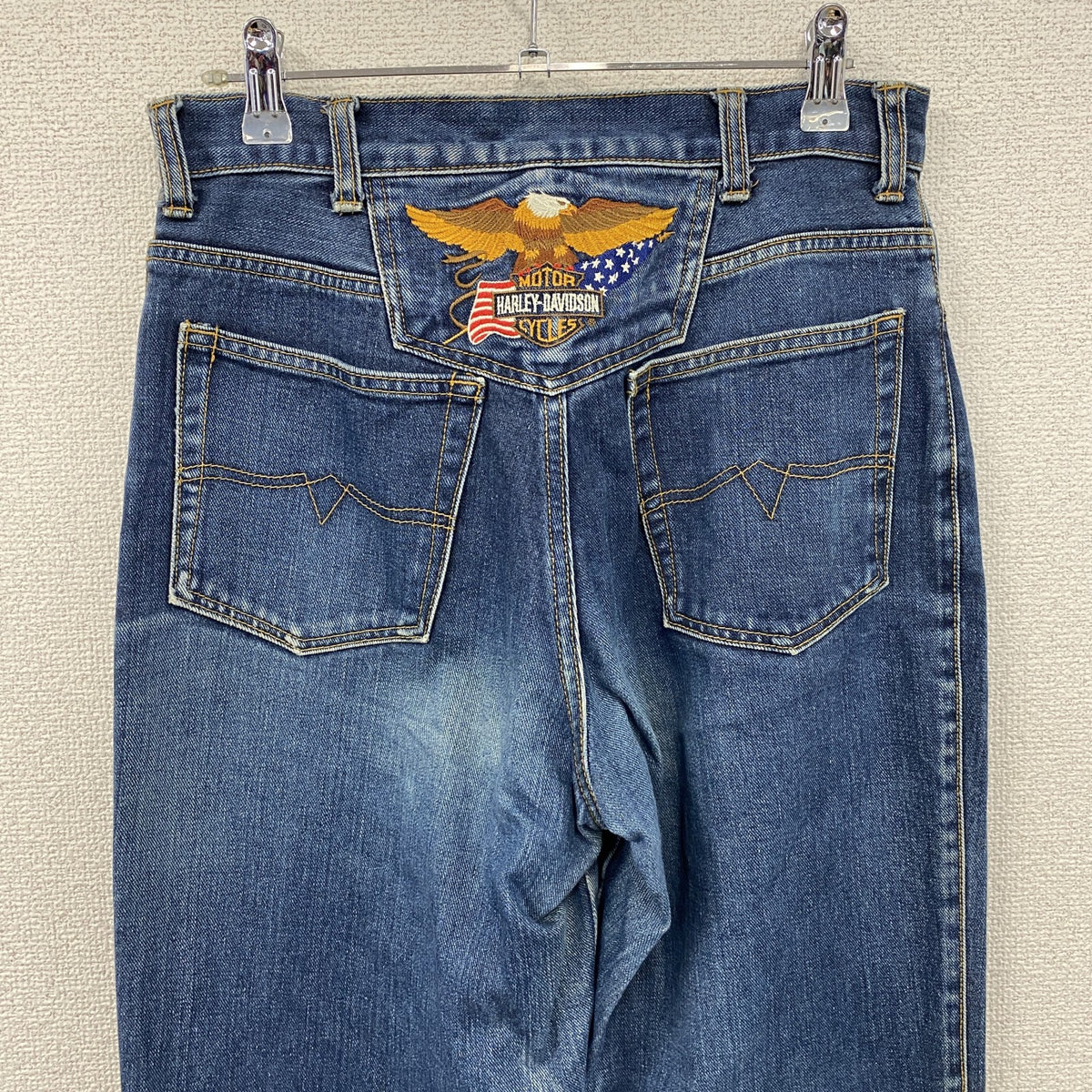 HARLEY DAVIDSON　ハーレーダビッドソン　ダメージデニムパンツ/ジーンズ　縦落ち　ジップフライ　インディゴ　28サイズ　古着