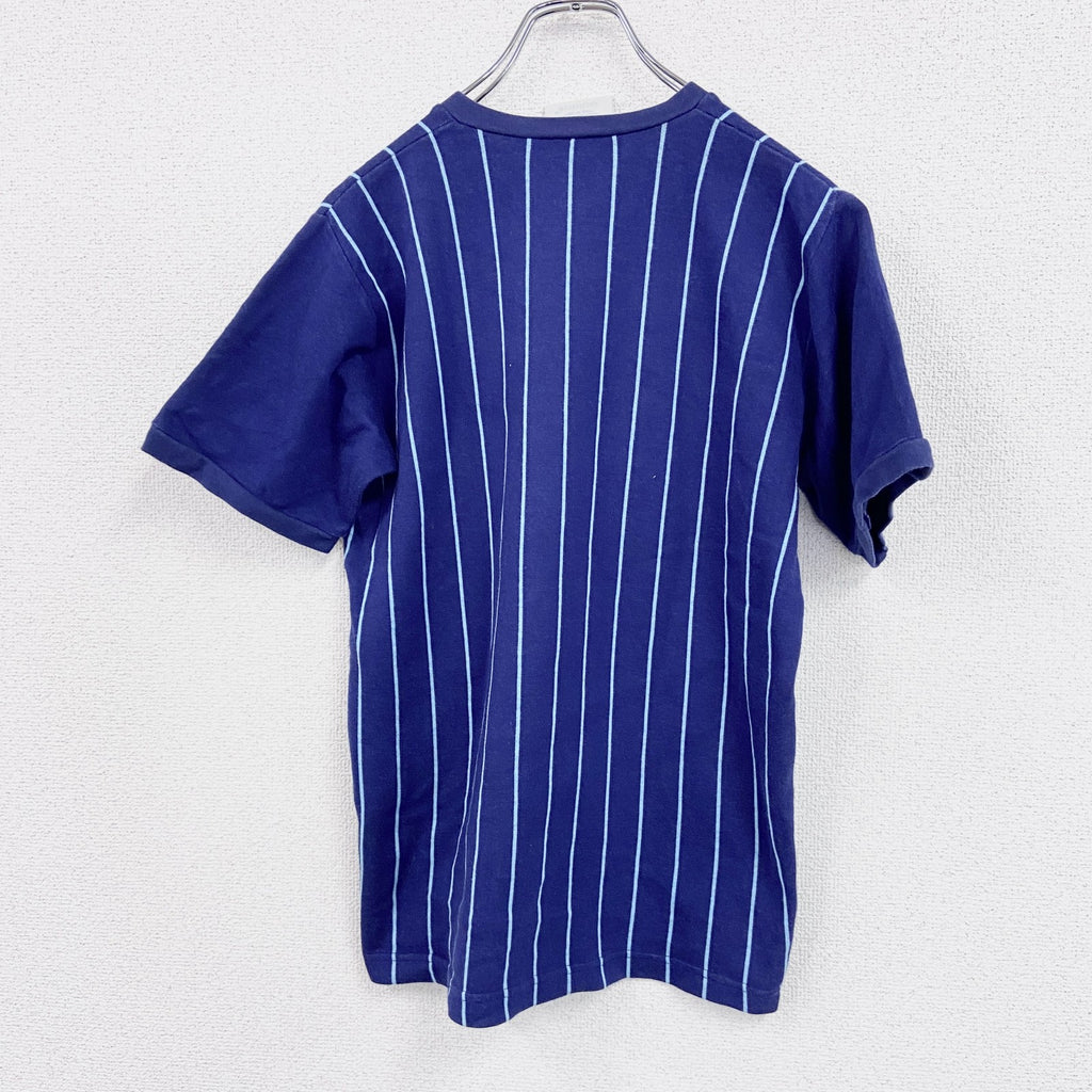 古着 used　～90s　adidas　アディダス　半袖Tシャツ　ヴィンテージ　ストライプ柄　紺　ネイビー　Lサイズ