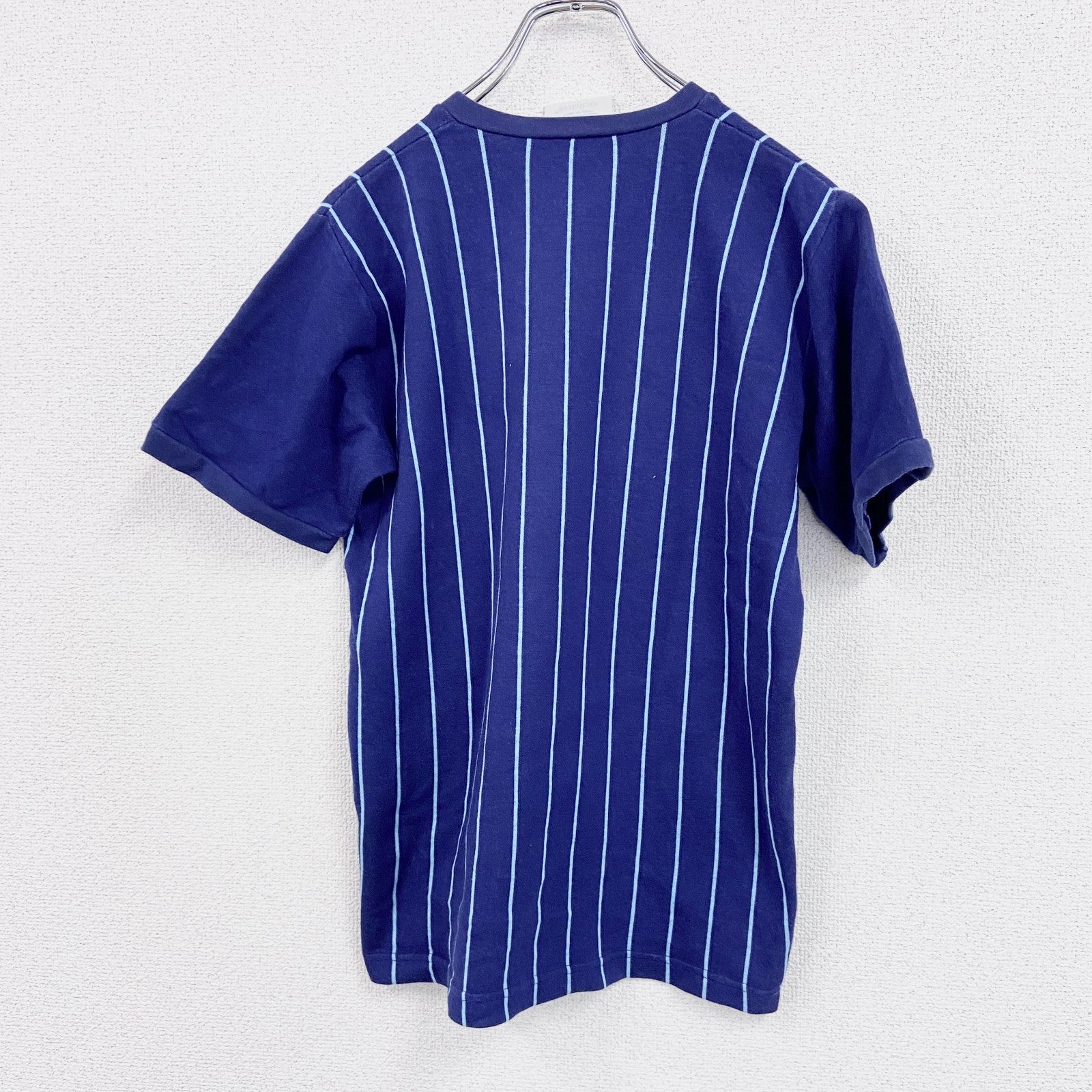 古着 used　～90s　adidas　アディダス　半袖Tシャツ　ヴィンテージ　ストライプ柄　紺　ネイビー　Lサイズ