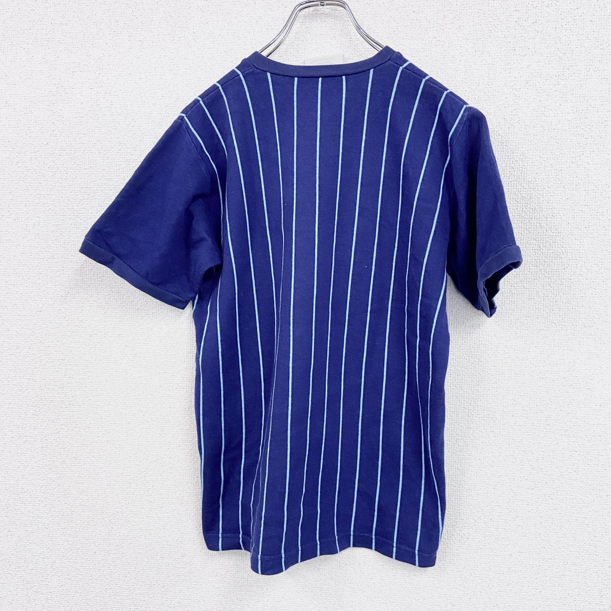 古着 used　～90s　adidas　アディダス　半袖Tシャツ　ヴィンテージ　ストライプ柄　紺　ネイビー　Lサイズ
