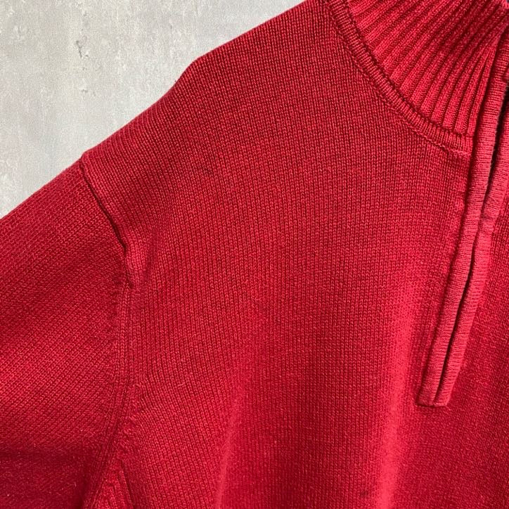 TOMMY HILFIGER トミーヒルフィガー　長袖ハーフジップニット　セーター　ロゴ刺繍　赤　レッド　Lサイズ　古着